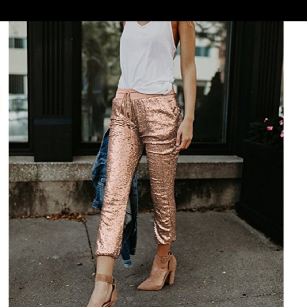 TERA Gold Sequin Joggers - Picture 2 of 6